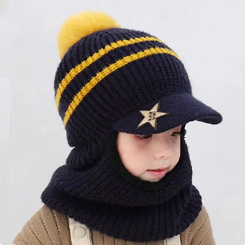 Cagoule Tricot Épais Enfant - Bonnet Hiver Chaud Oreilles Garçon Fille