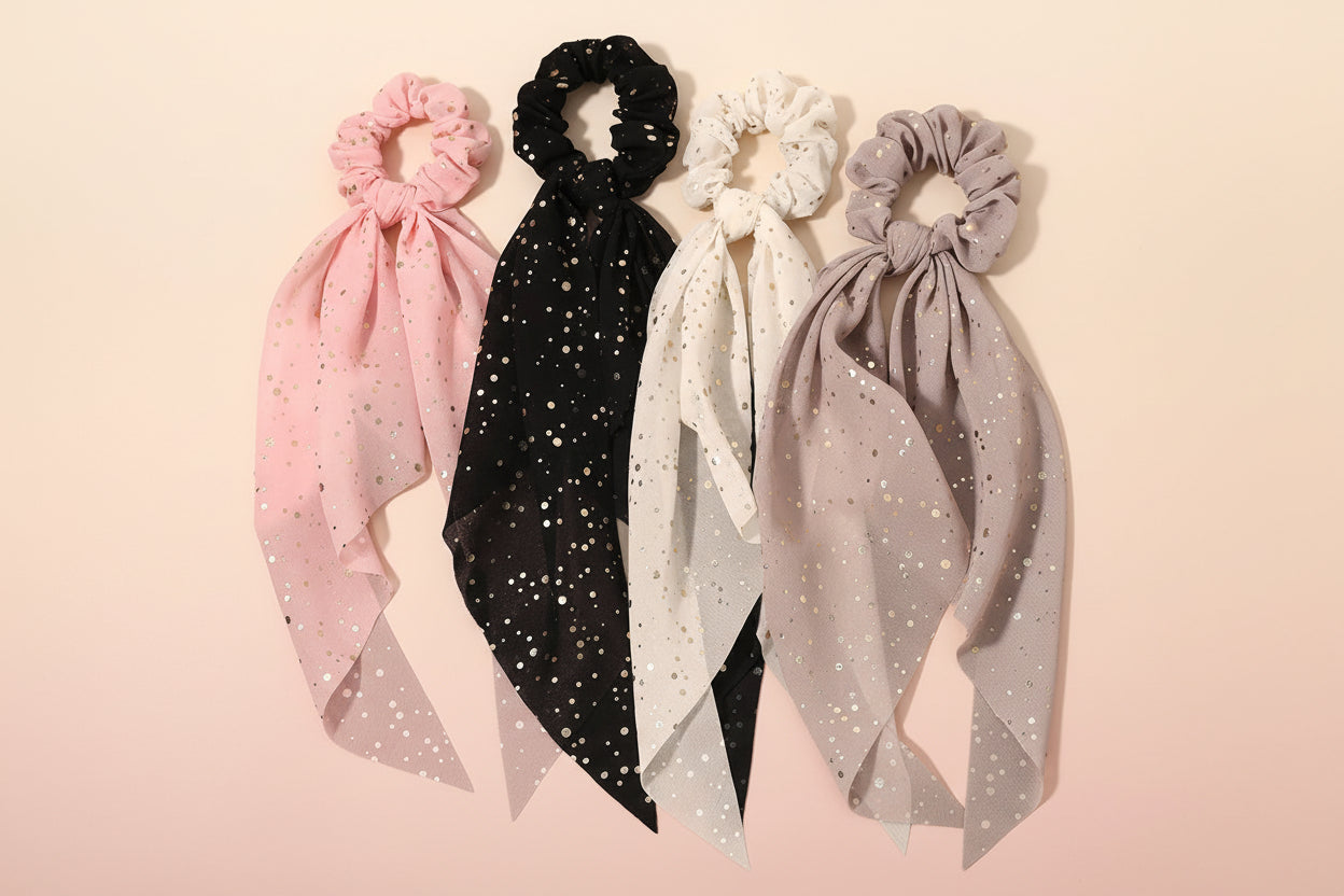 Chouchou Cheveux Long Ruban Mousseline Imprimé Floral - Élastique Doux Queue de Cheval Foulard Accessoires Cheveux