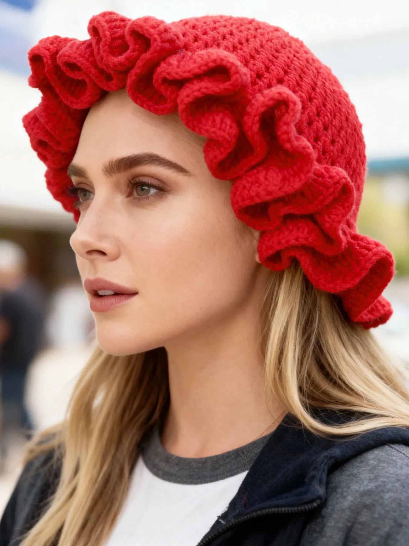 Chapeau Bob Tricoté Moelleux Femme - Bonnet Crochet Ajouré avec Volants Style Pêcheur pour Automne Hiver