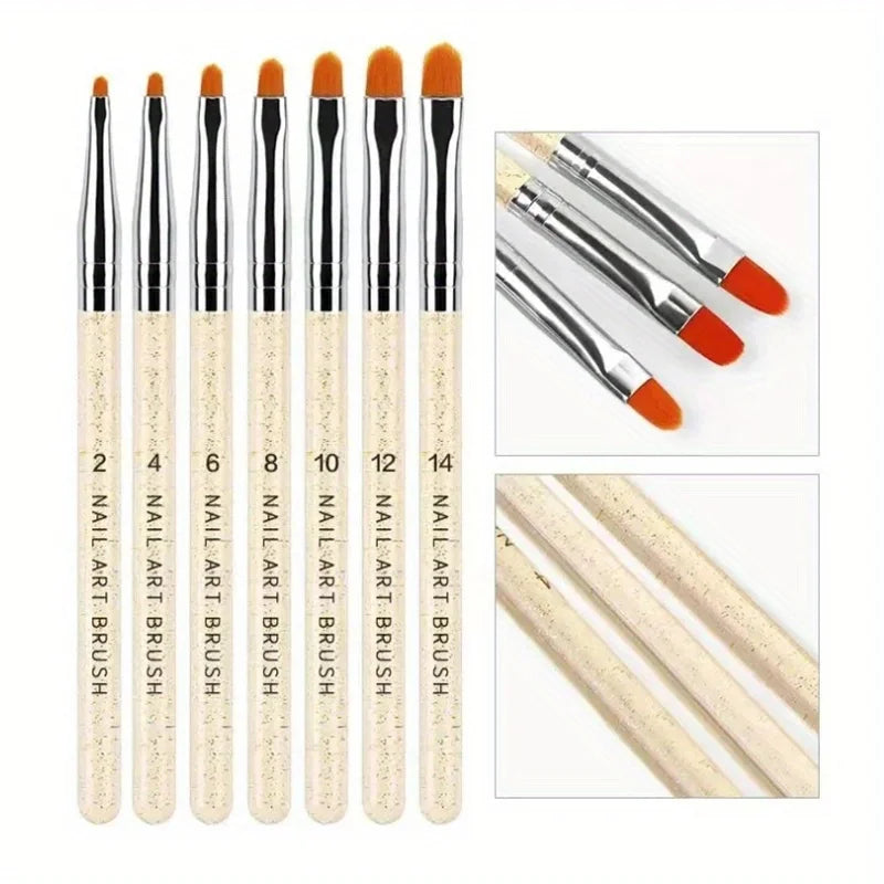 Lot 7 Pinceaux Professionnels Manucure UV Gel Transparent Acrylique Nail Art Peinture Dessin Photothérapie Outils