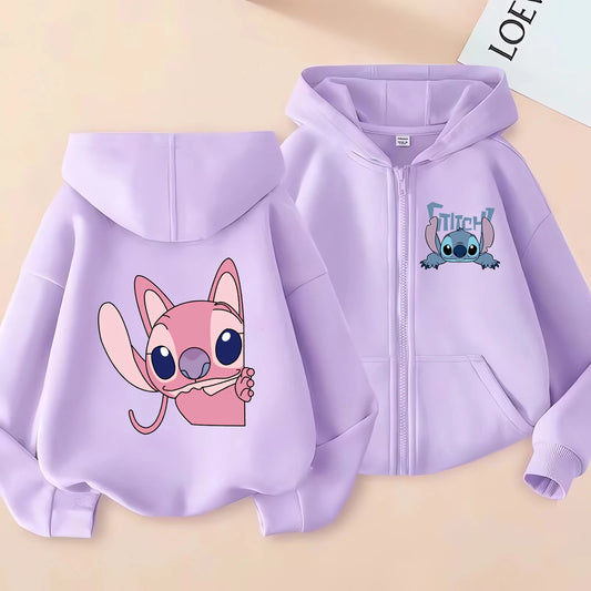 Sweat à Capuche Zippé Enfant Stitch Disney - Veste Hoodie Lilo & Stitch Casual Garçon Fille