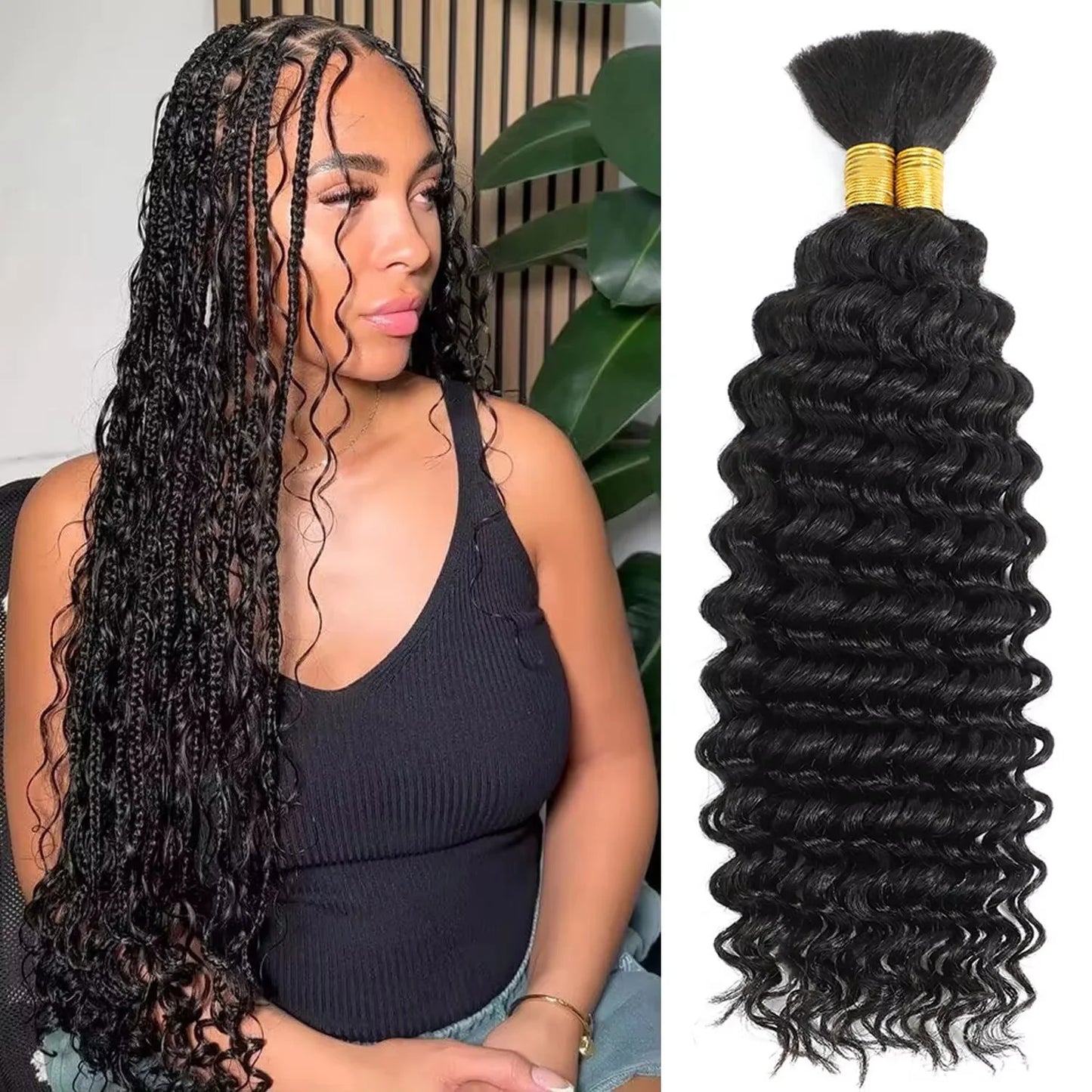 Mèches Cheveux Humains Tressage Deep Wave 100g - Sans Trame Micro Braiding Boho Braids