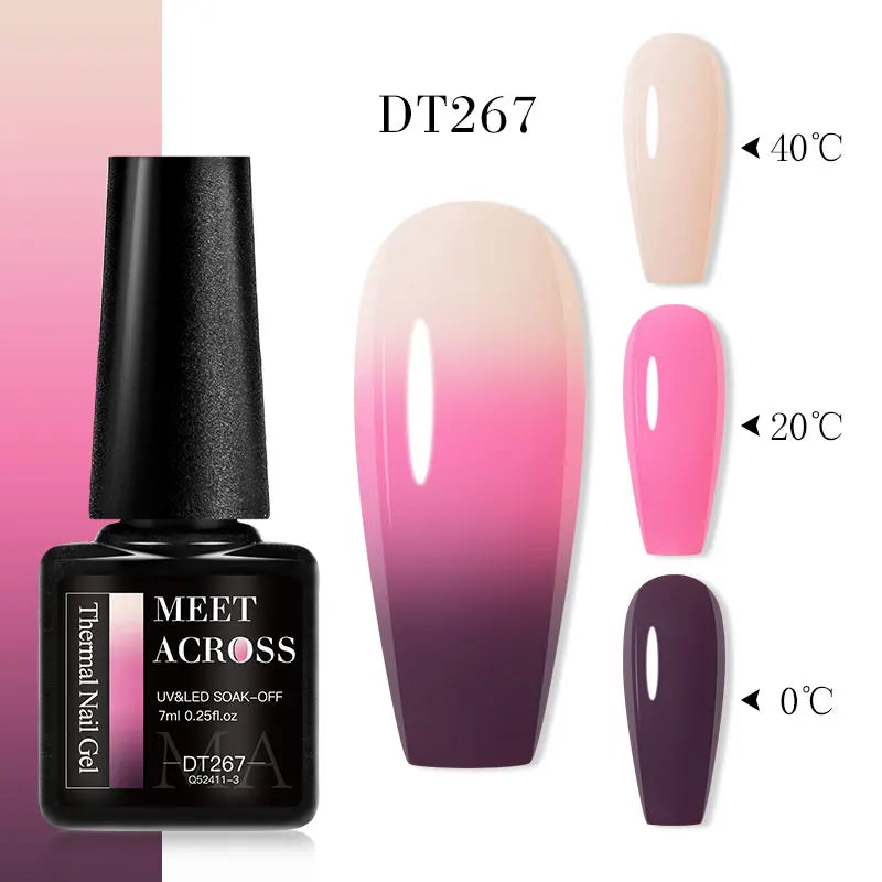 Vernis Gel Base Caoutchouc MEET ACROSS 7ml - Thermochrome Paillettes Gradient UV Manucure Longue Tenue