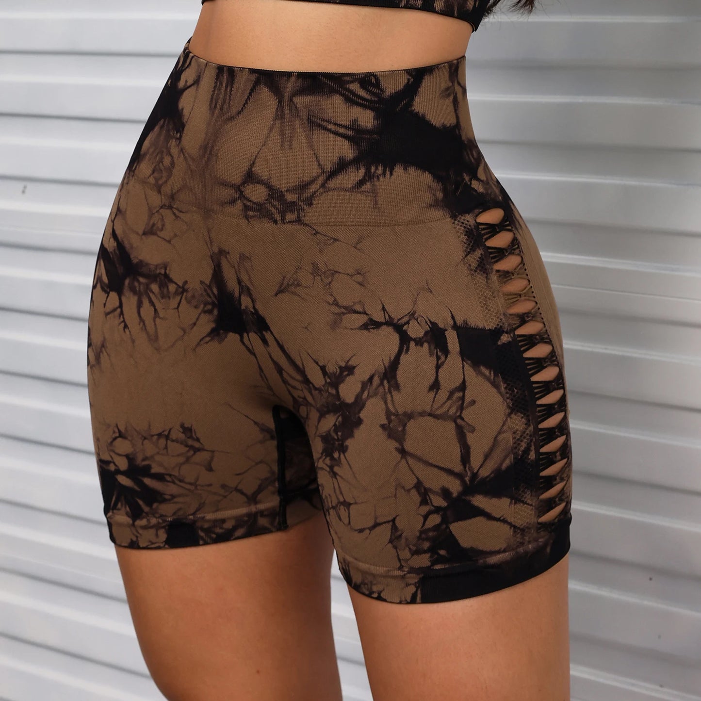 Short Yoga Ajouré Tie-Dye Taille Haute Femme - Sexy