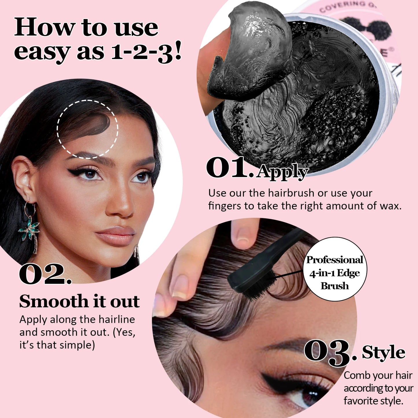 Gel Fixation Cheveux Edge Control Noir - Cire Coiffante Forte Tenue Anti-Cheveux Gris