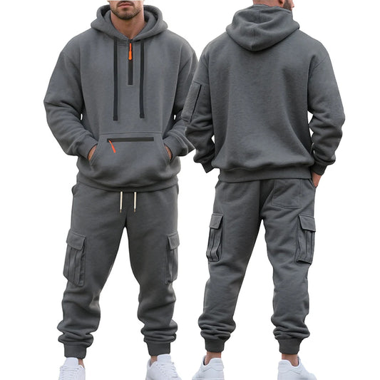 Ensemble Survêtement Homme Hiver Doublé Polaire - Tracksuit 2 Pièces Demi-Zip