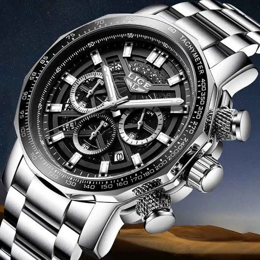 Montre Sport Homme LIGE Chronographe - Acier Inoxydable Waterproof Luxury