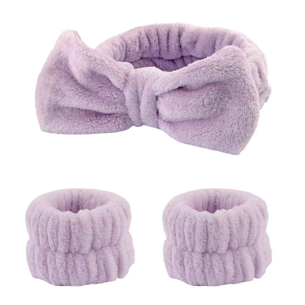 Lot 3pcs Bandeau Spa Serre-Tête Bracelet Lavage Visage - Microfibre Maquillage Serviette Cheveux Absorbant Poignet