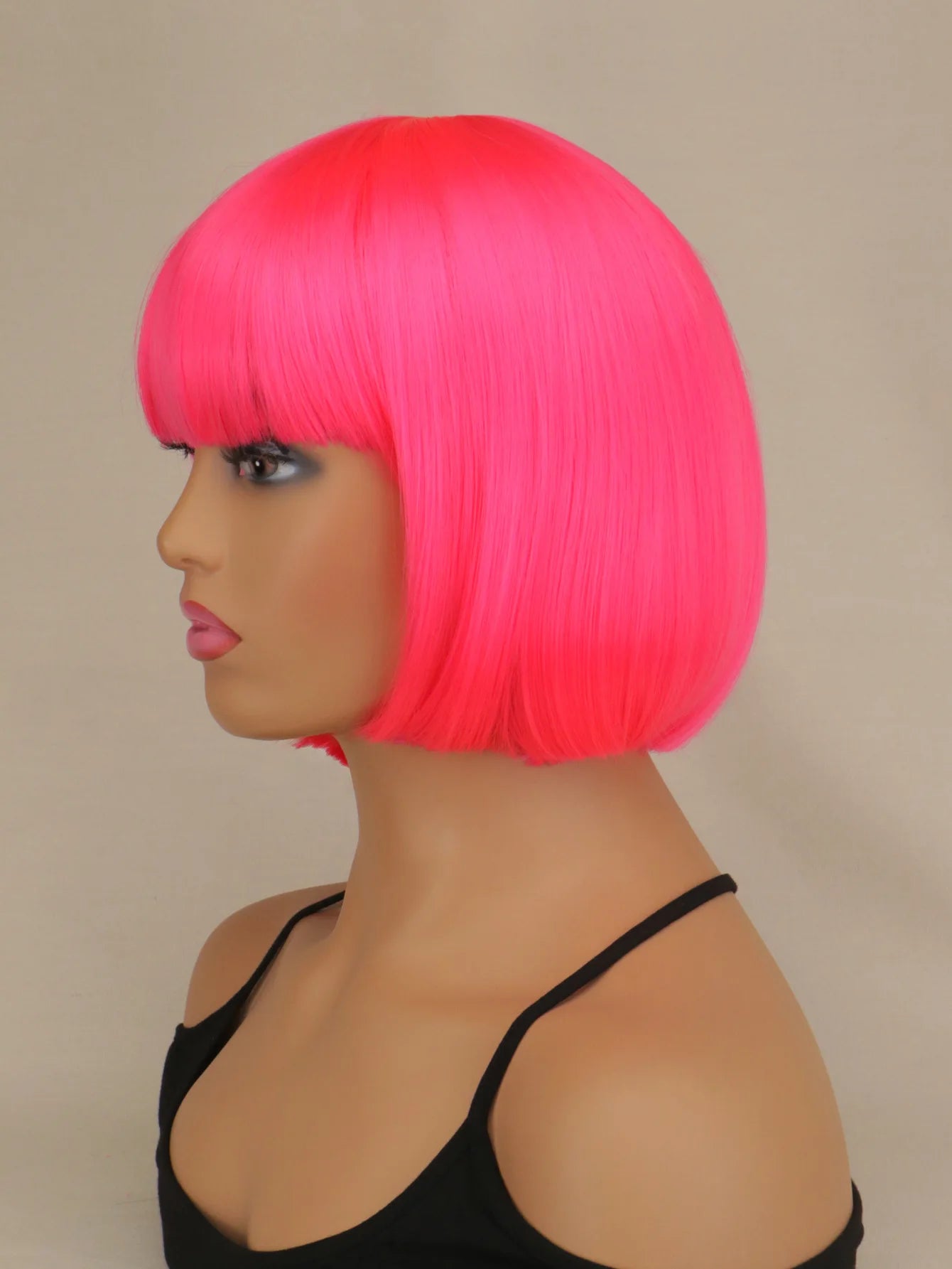 Perruque Bob Courte Synthétique Frange - Femme Noir Blonde Rose Lolita Cosplay Soirée Naturelle