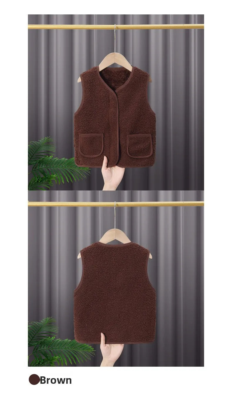 Gilet Enfant Laine d'Agneau Automne Hiver - Sans Manches Chaud Double Couche Garçon Fille