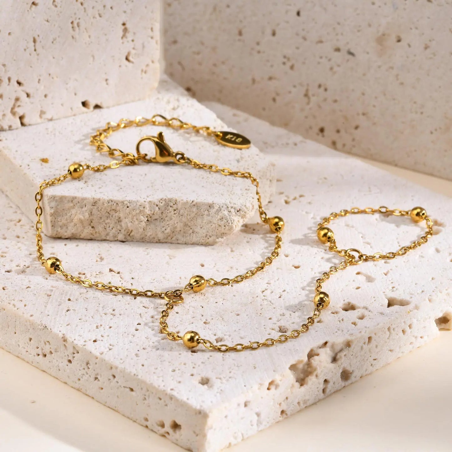 Bracelet Bague Chaîne Acier Inoxydable Femme - Bijou Main Perles Vnox Tendance Cadeau