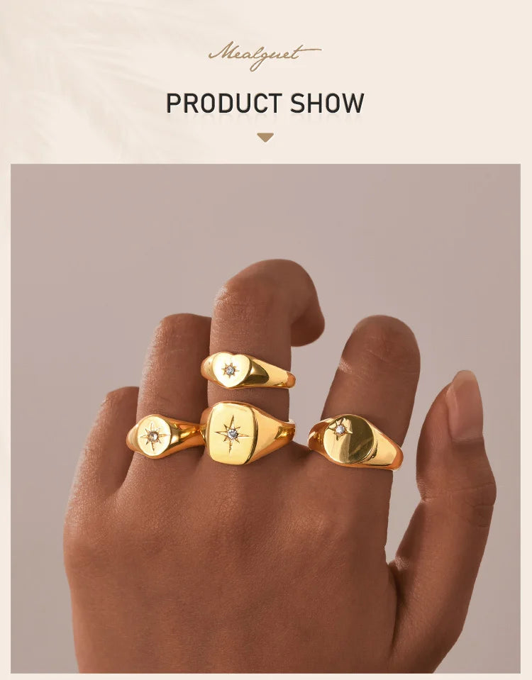 Bague Chevalière Soleil Acier Plaqué Or - Zircone Cubique