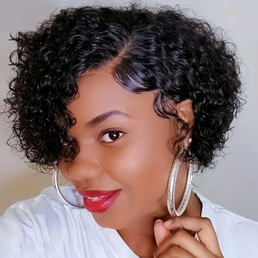 Perruque Cheveux Humains Bob Pixie Cut Bouclée - Lace Front 13x5x1 Péruvienne Deep Wave Femme