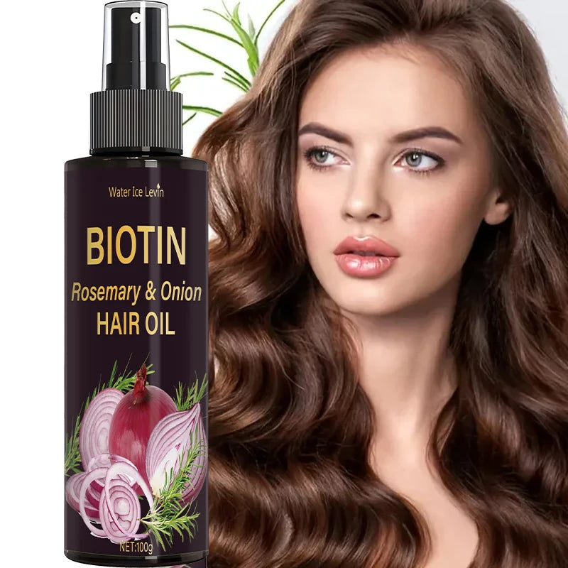 Spray Huile de Romarin 3-en-1 : Soin Cuir Chevelu et Cheveux, Formule à l'Oignon, Hydratant Brillance