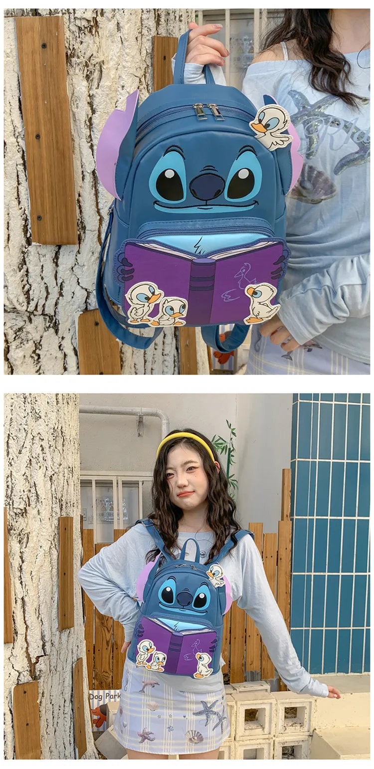 Sac à Dos Enfant Disney Marie & Stitch - Cartable PU Kawaii Fille Casual Outdoor Cadeau Épaules