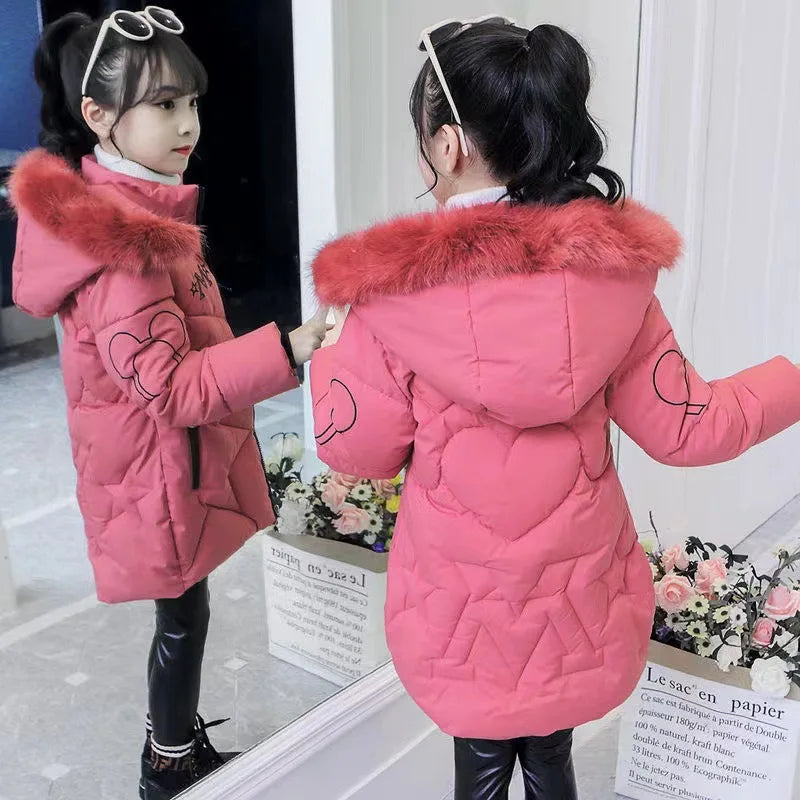 Manteau Hiver Fille 3-10 ans - Parka Chaude Capuche Fourrure Imperméable