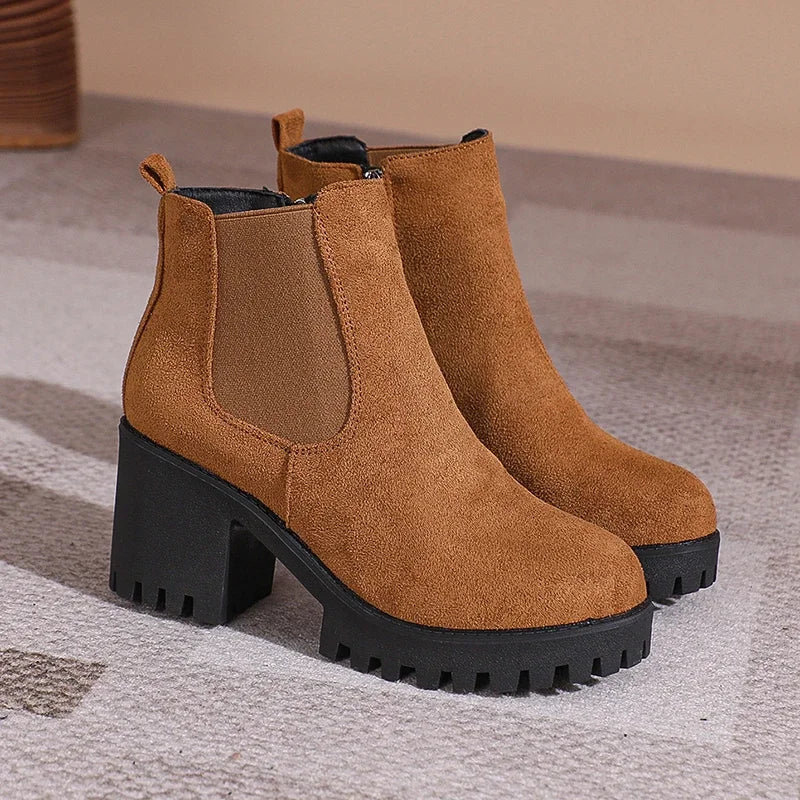 Bottines Plateforme Femme Élégantes - Bout Rond Zip Automne Hiver 2024