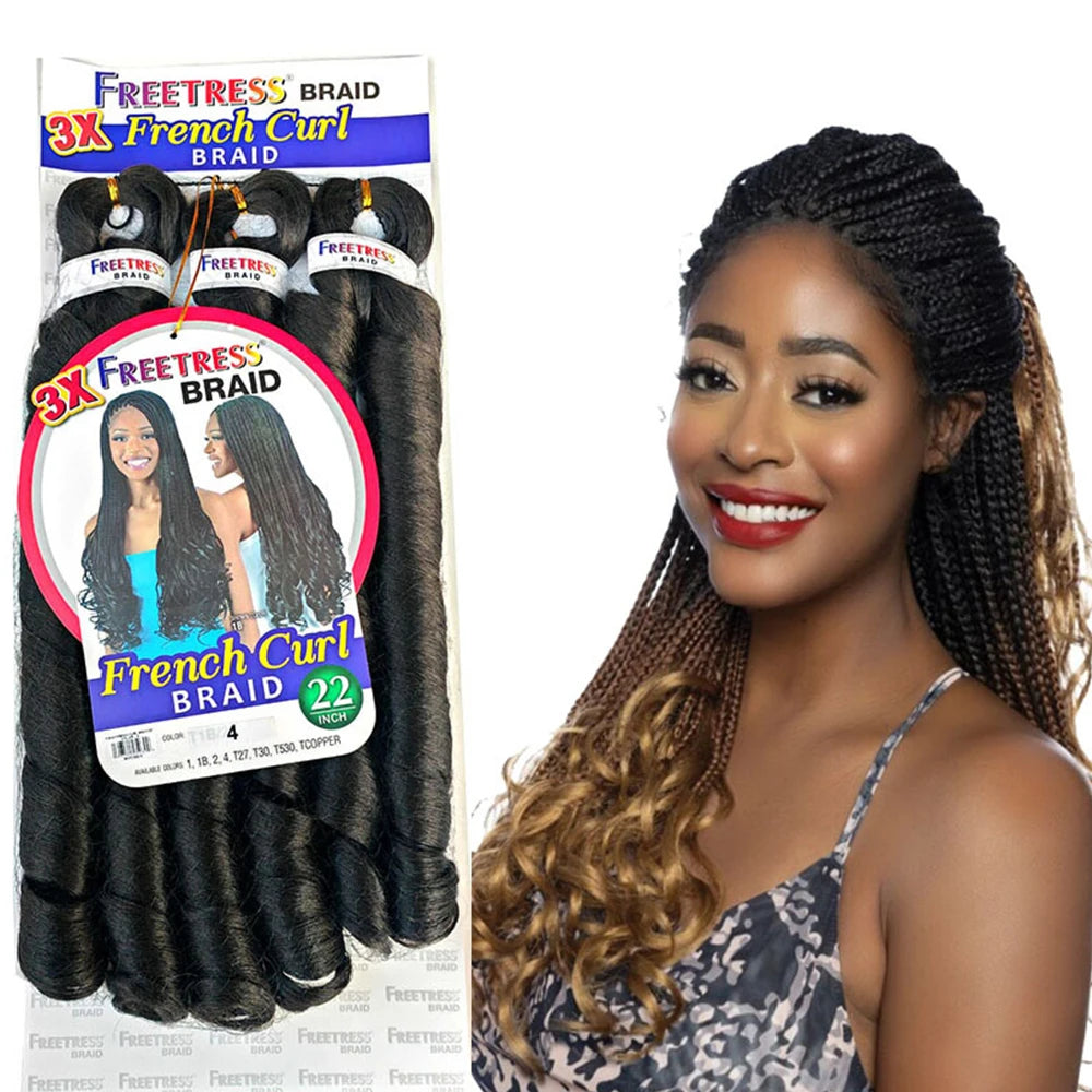 Extension Tresses French Curly 22 Pouces - Mèches Synthétiques Ondulées Loose Weave 3 Paquets