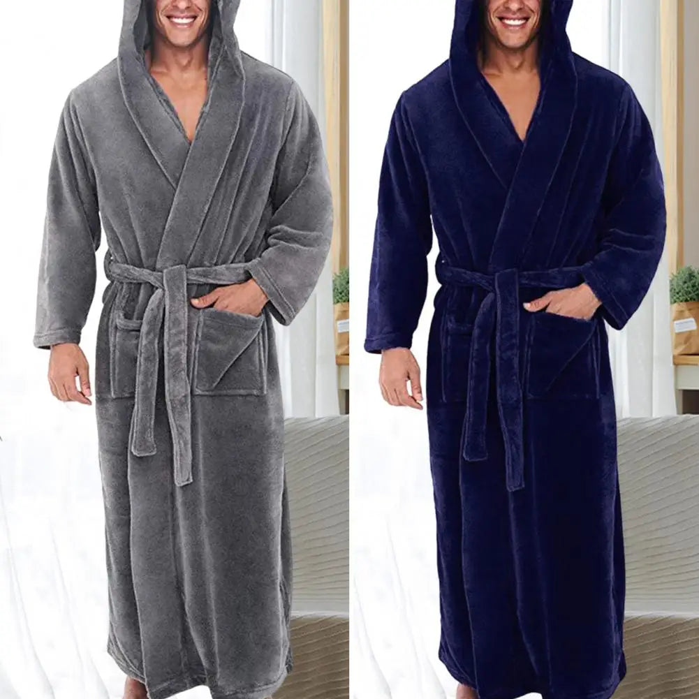 Peignoir Homme Flanelle à Capuche - Robe de Chambre Polaire Hiver
