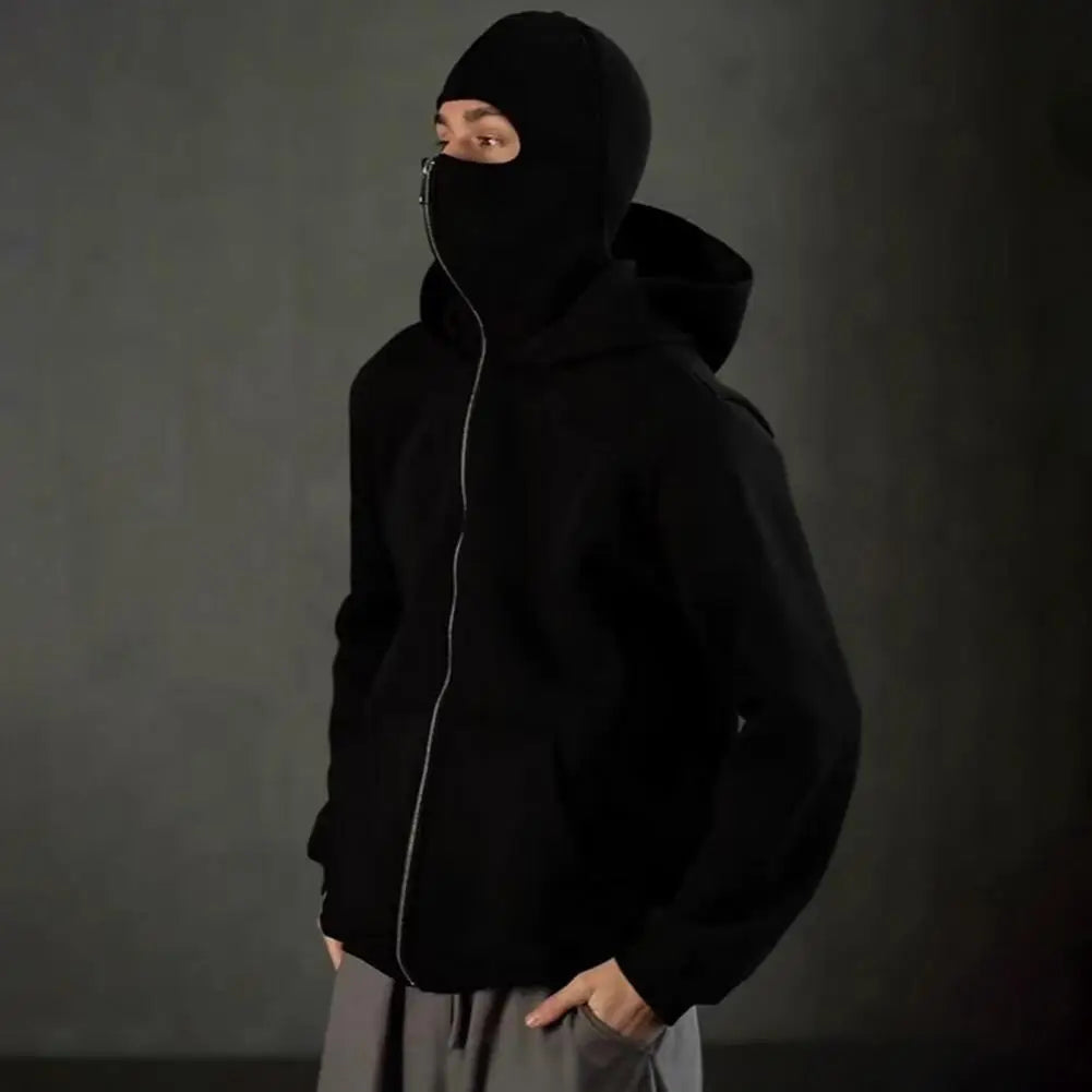 Hoodie Balaclava Unisexe Masque Intégré - Veste Zip Chaude Loose Automne Hiver Sport