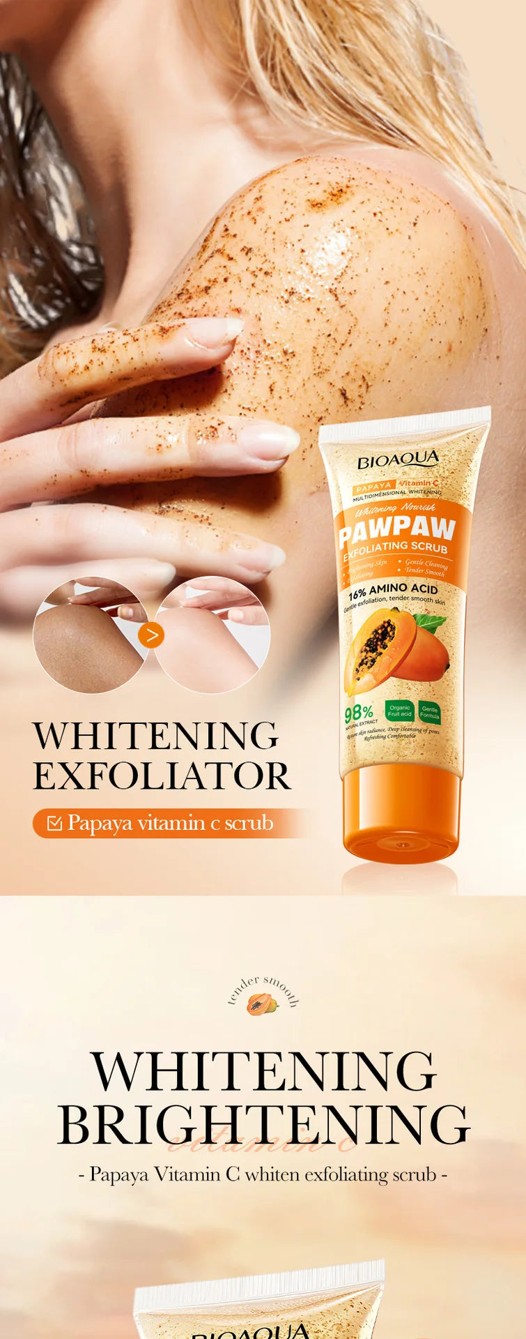 Gommage Exfoliant Papaye Vitamine C 100g - Crème Hypoallergénique Hydratante Parfumée Nettoyage Profond