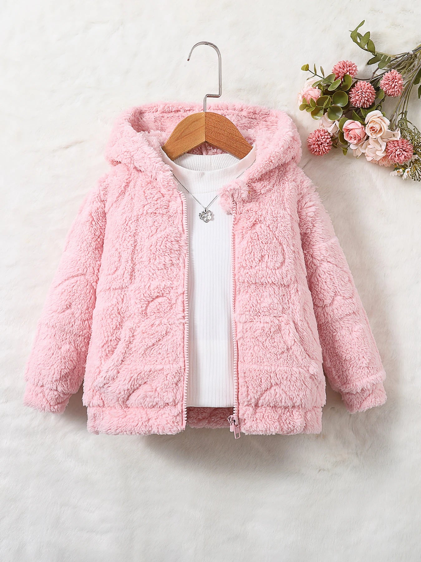 Manteau Cachemire Fille à Capuche Printemps Automne - Veste Chaude Fashion Enfant