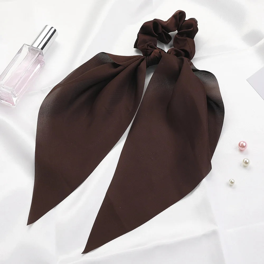 Chouchous Long Ruban Mousseline Imprimé Mode - Foulard Queue Cheval Élastique Cheveux Femme Fille Accessoires