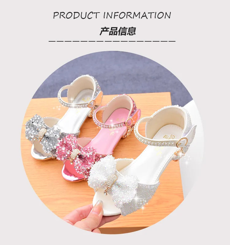 Sandales Fille Été 2025 Nœud Cristal - Chaussures Talons Princesse Blanches Mariage Cérémonie