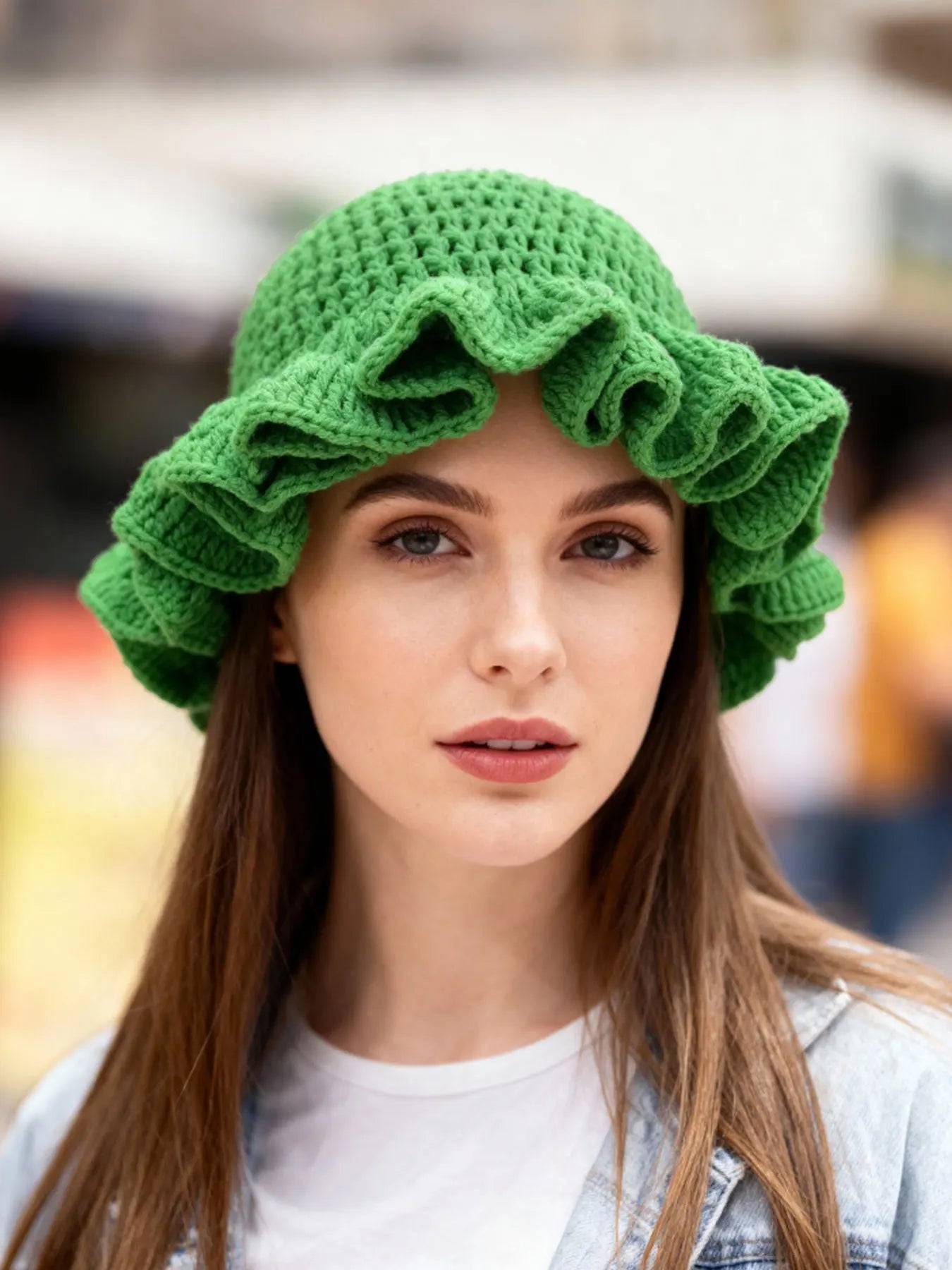 Chapeau Bob Tricoté Moelleux Femme - Bonnet Crochet Ajouré avec Volants Style Pêcheur pour Automne Hiver