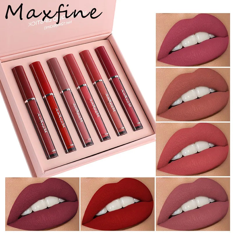 Set 6 Gloss Lèvres Mat Hydratant Longue Tenue - Waterproof Anti-Transpiration Anti-Transfert Rouge Liquide 1pcs