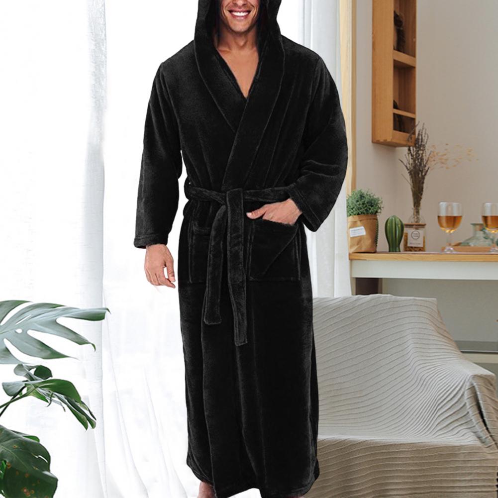 Peignoir Homme Flanelle à Capuche - Robe de Chambre Polaire Hiver