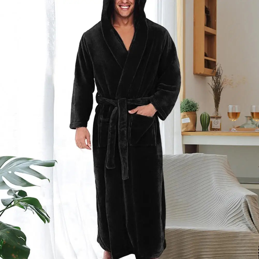 Peignoir Homme Flanelle à Capuche - Robe de Chambre Polaire Hiver