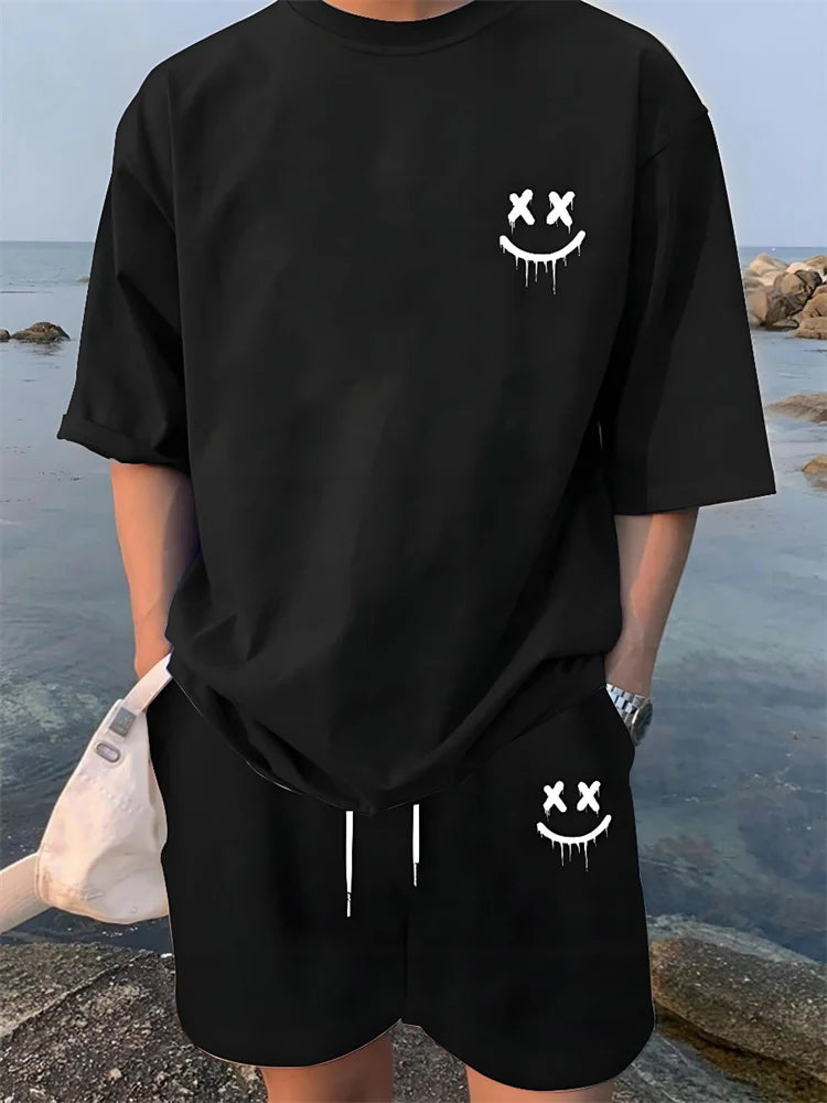 Ensemble Homme 2 Pièces Imprimé Hawaïen - T-Shirt Manches Courtes & Short de Plage