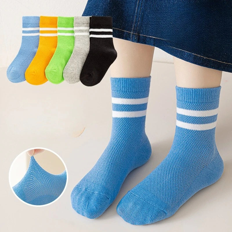 Lot Chaussettes Blanches Enfant - Socquettes Coton Mesh Respirantes Mi-Mollet Été Sport