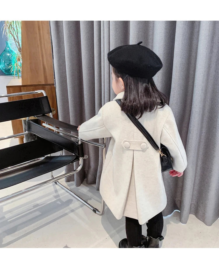 Manteau Laine Fille 2-7 Ans - Veste Longue Double Boutonnage Printemps Automne