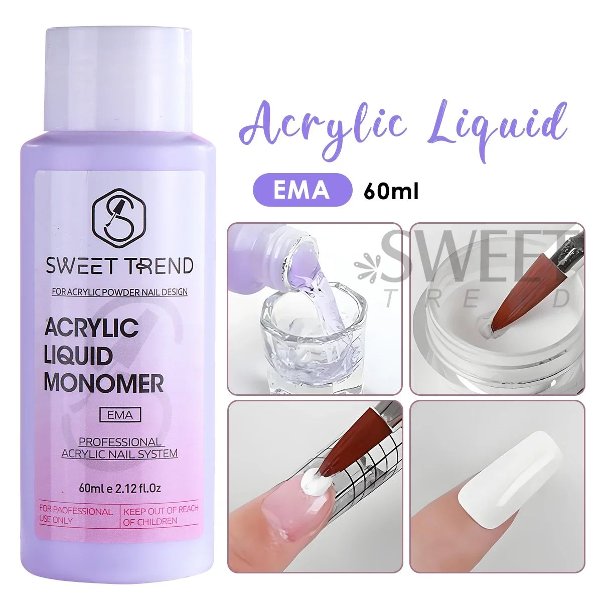 Liquide Monomère Acrylique 60ml Ongles - Hypoallergénique Faible Odeur Outil Extension Liquide Cristal Professionnel Salon Manucure