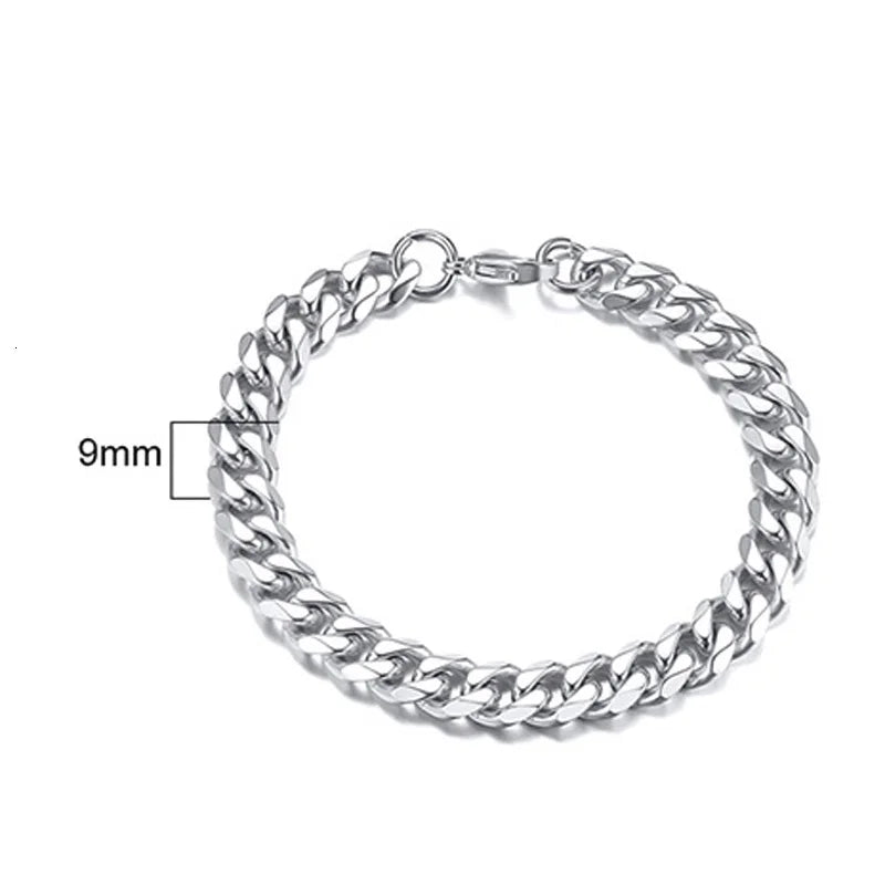 Bracelet Chaîne Acier Inoxydable Cuban Link - Bangle Doré Unisexe Empilable 3mm-9mm Homme Femme
