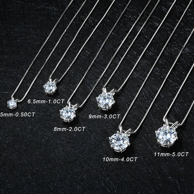 Collier Pendentif Moissanite Solitaire 0.5-5ct - D VVS1 Argent 925 Chaîne Clavicule Luxe Cadeau Femme
