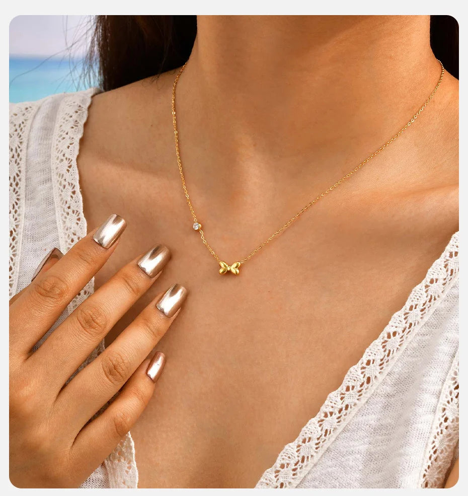 Bracelet Cheville Papillon Vnox Acier Inoxydable - Anklet Zircon Nœud Bijou Femme Fille