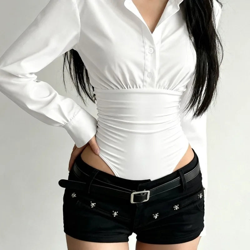 Chemise Body Femme Manches Longues Tendance - Top 3D Slim Fit Polyvalent Été