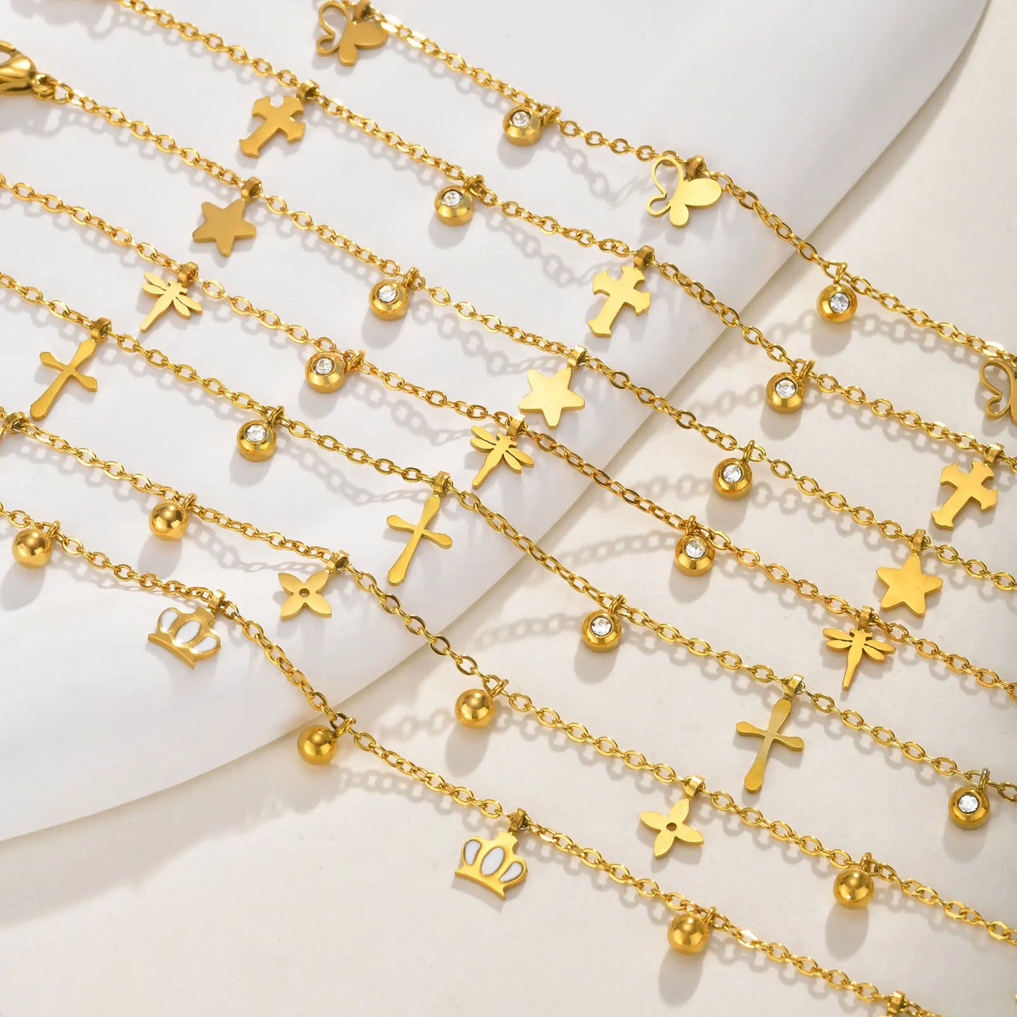 Waterproof Stainless Steel Foot Chain Anklet Women, Crown/ Butterfly /cross/ Star Dangle Anklets Adjustable Link