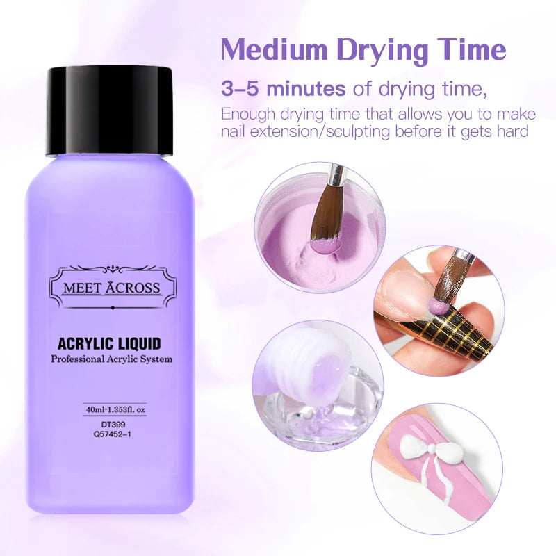 Poudre Acrylique MEET ACROSS 10g - Nude Rose Transparent Blanc Ongles Acrylique Polymère Professionnel Nail Art Extension Sans Lampe