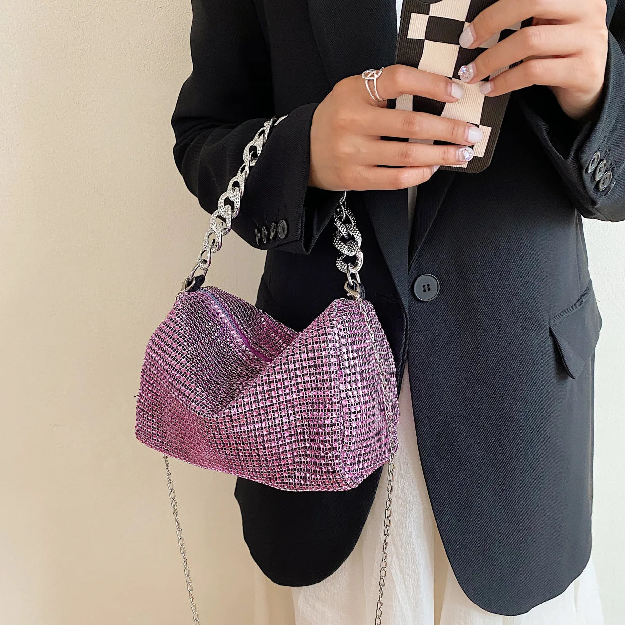 Sac Tote Femme Diamants Brillants - Pochette Bandoulière Soirée Chic Élégant