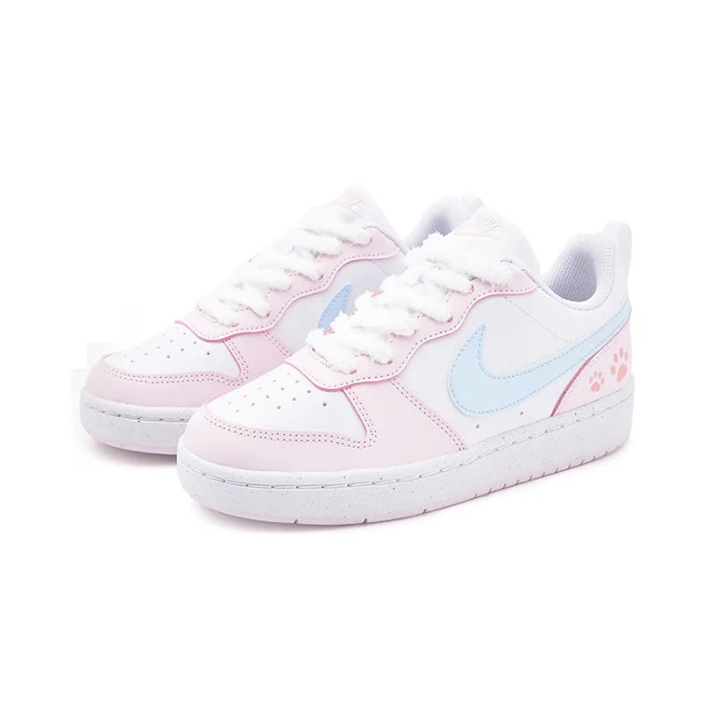 Sneakers Nike Court Borough Custom « Sweet Cat Paw » – Style Girly Mignon Femme