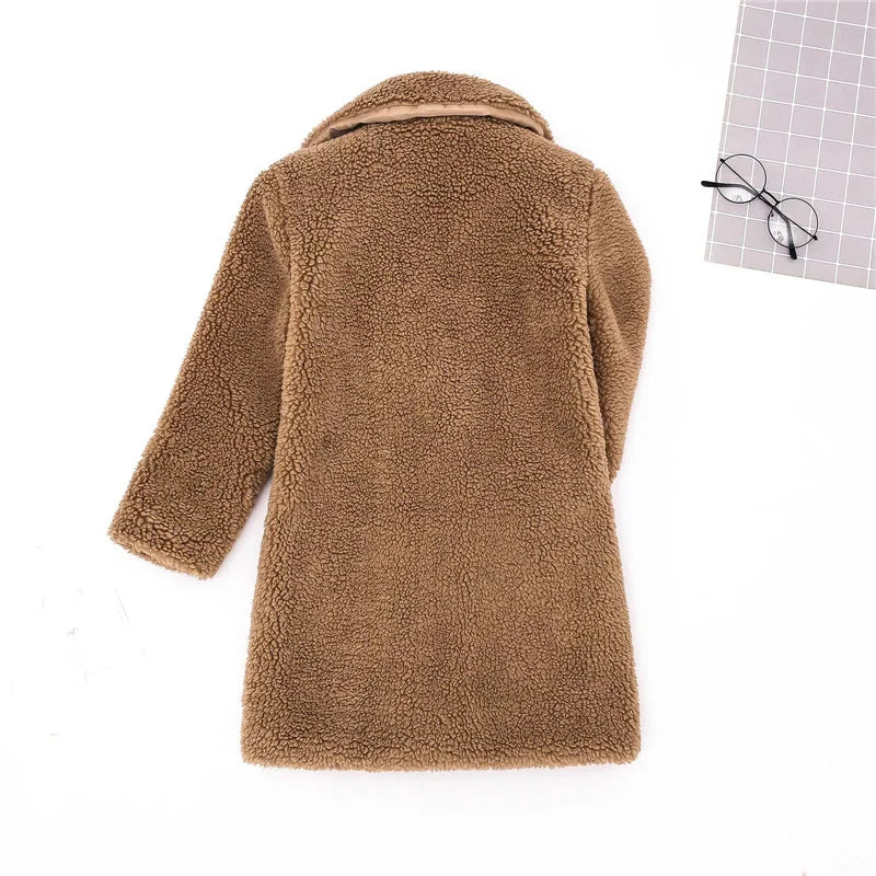 Veste Laine d'Agneau Enfant - Manteau Chaud Hiver Polaire - Boutons Simple Rangée 2-14 Ans