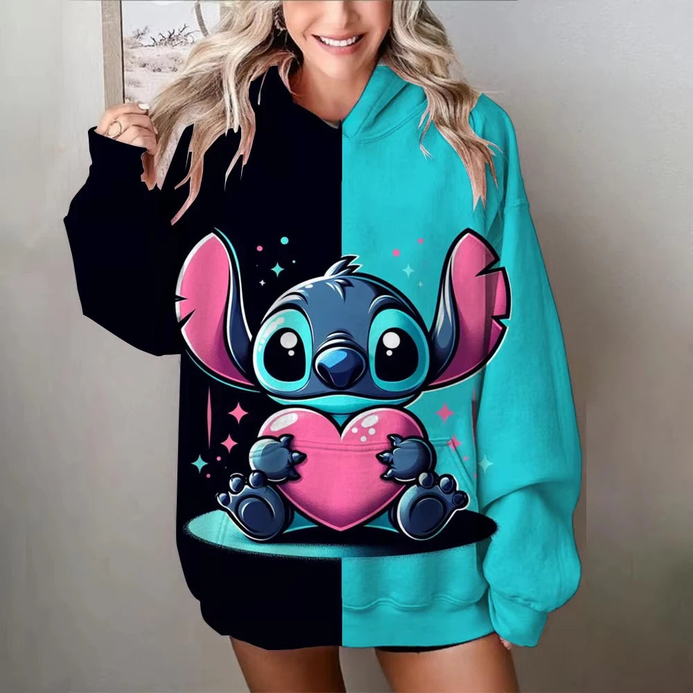 Sweat à Capuche Femme Stitch - Pull Streetwear Cartoon Oversize Automne Hiver