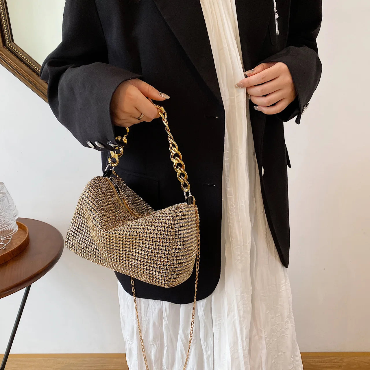 Sac Tote Femme Diamants Brillants - Pochette Bandoulière Soirée Chic Élégant