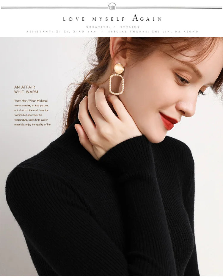 Pull Col Roulé Femme Automne Hiver 2024 - Cachemire Tricoté Doux Basique