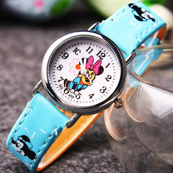 Montre Enfant Mickey Mouse Disney - Montre Quartz Cartoon Garçon Fille Cuir PU Cadeau