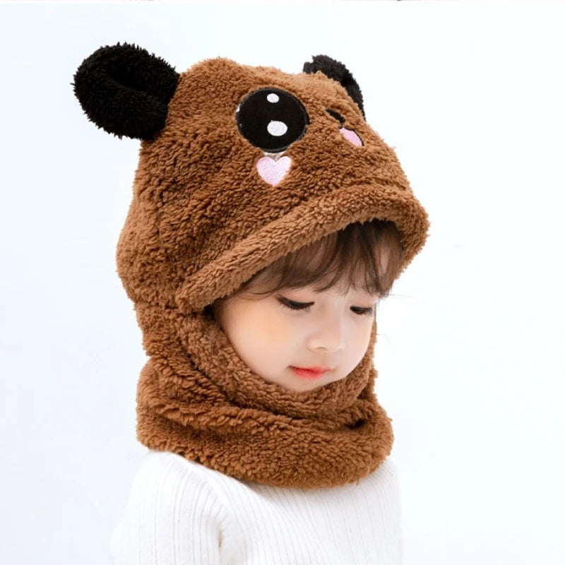 Bonnet Lapin Fille Automne Hiver - Écharpe Intégrée Polaire Chaud Ensemble
